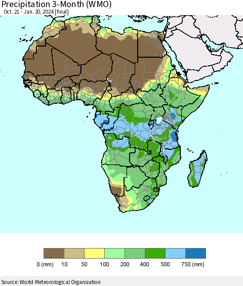 Africa Precipitation 3-Month (WMO) Thematic Map For 10/21/2023 - 1/20/2024