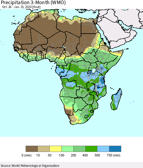 Africa Precipitation 3-Month (WMO) Thematic Map For 10/26/2023 - 1/25/2024