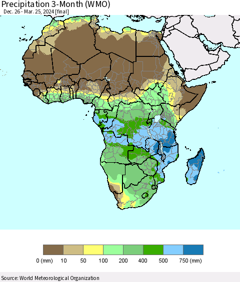 Africa Precipitation 3-Month (WMO) Thematic Map For 12/26/2023 - 3/25/2024