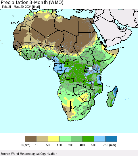 Africa Precipitation 3-Month (WMO) Thematic Map For 2/21/2024 - 5/20/2024