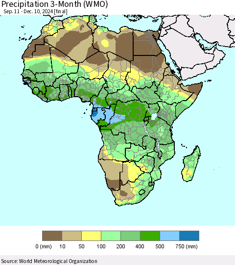 Africa Precipitation 3-Month (WMO) Thematic Map For 9/11/2024 - 12/10/2024