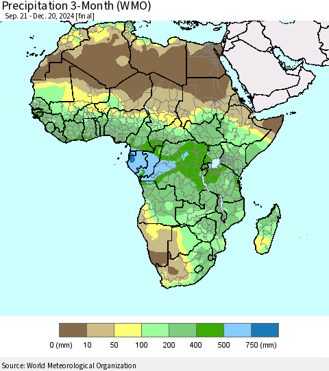 Africa Precipitation 3-Month (WMO) Thematic Map For 9/21/2024 - 12/20/2024