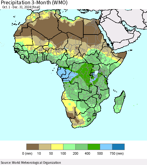 Africa Precipitation 3-Month (WMO) Thematic Map For 10/1/2024 - 12/31/2024