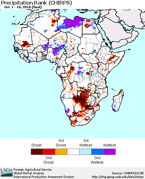 Africa Precipitation Rank since 1981 (CHIRPS) Thematic Map For 10/1/2018 - 10/10/2018