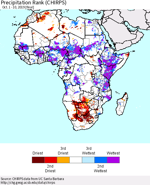 Africa Precipitation Rank since 1981 (CHIRPS) Thematic Map For 10/1/2019 - 10/10/2019