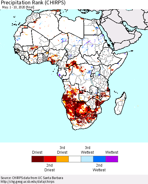 Africa Precipitation Rank since 1981 (CHIRPS) Thematic Map For 5/1/2020 - 5/10/2020