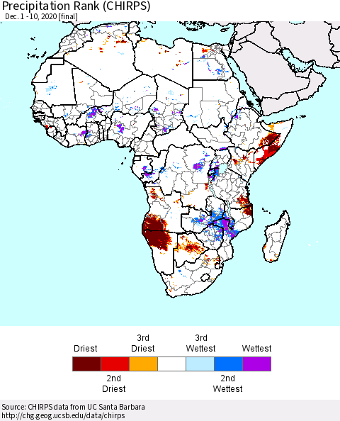 Africa Precipitation Rank (CHIRPS) Thematic Map For 12/1/2020 - 12/10/2020