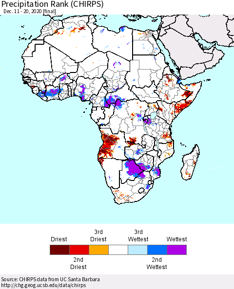 Africa Precipitation Rank (CHIRPS) Thematic Map For 12/11/2020 - 12/20/2020