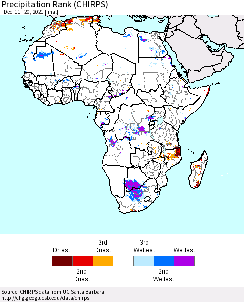 Africa Precipitation Rank (CHIRPS) Thematic Map For 12/11/2021 - 12/20/2021