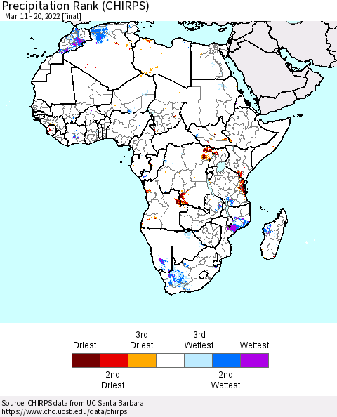 Africa Precipitation Rank (CHIRPS) Thematic Map For 3/11/2022 - 3/20/2022
