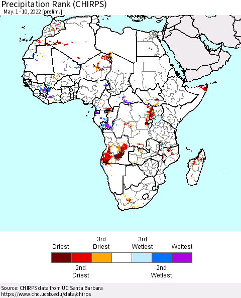Africa Precipitation Rank (CHIRPS) Thematic Map For 5/1/2022 - 5/10/2022