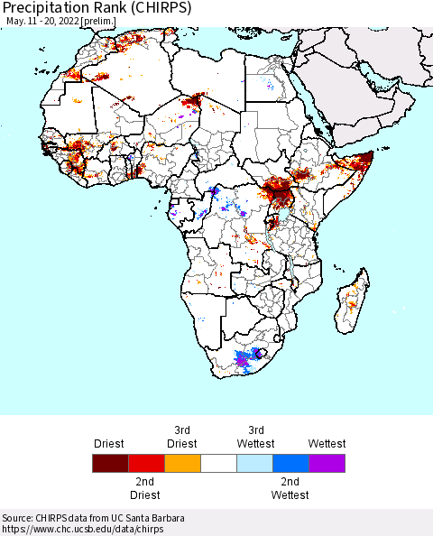 Africa Precipitation Rank (CHIRPS) Thematic Map For 5/11/2022 - 5/20/2022