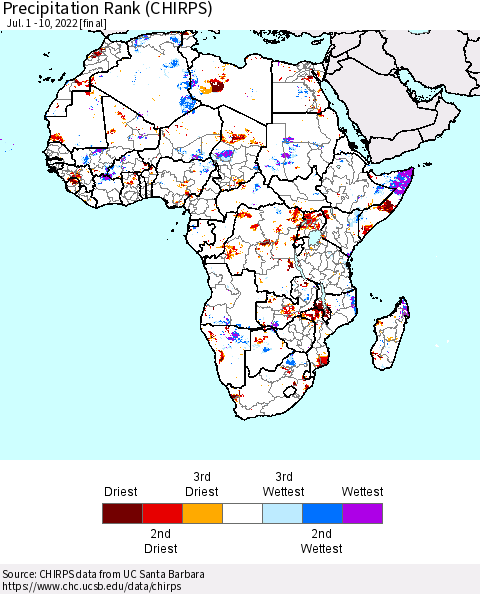 Africa Precipitation Rank (CHIRPS) Thematic Map For 7/1/2022 - 7/10/2022