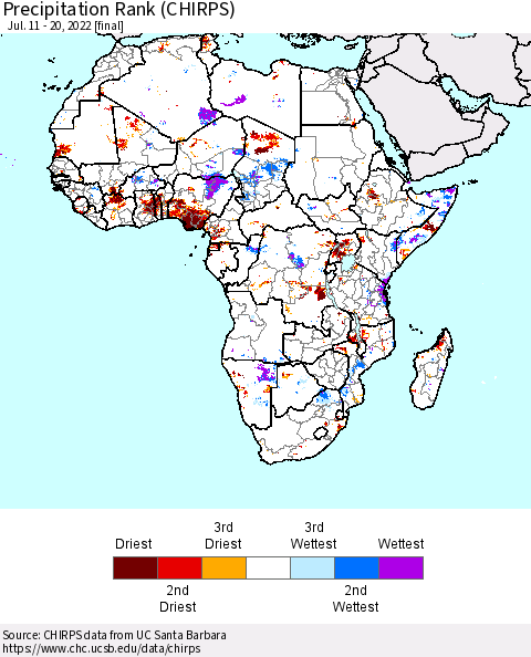 Africa Precipitation Rank (CHIRPS) Thematic Map For 7/11/2022 - 7/20/2022