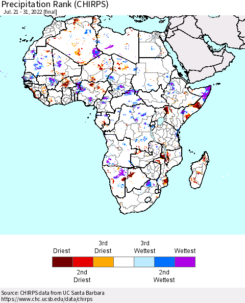 Africa Precipitation Rank (CHIRPS) Thematic Map For 7/21/2022 - 7/31/2022