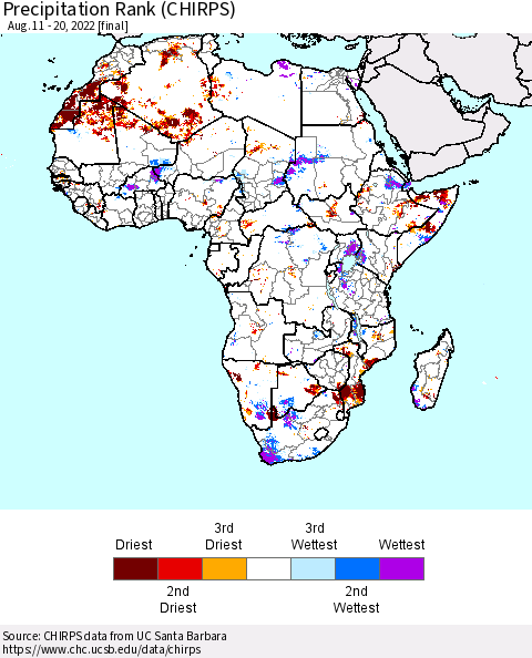 Africa Precipitation Rank (CHIRPS) Thematic Map For 8/11/2022 - 8/20/2022