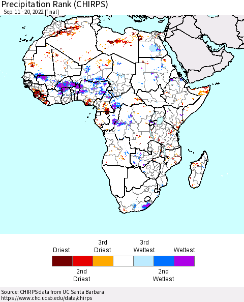 Africa Precipitation Rank (CHIRPS) Thematic Map For 9/11/2022 - 9/20/2022