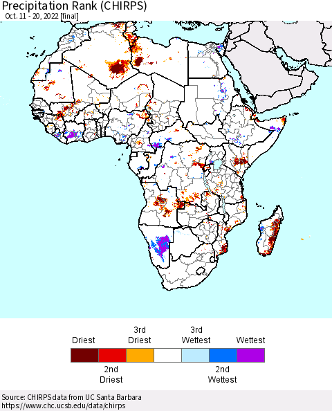Africa Precipitation Rank (CHIRPS) Thematic Map For 10/11/2022 - 10/20/2022