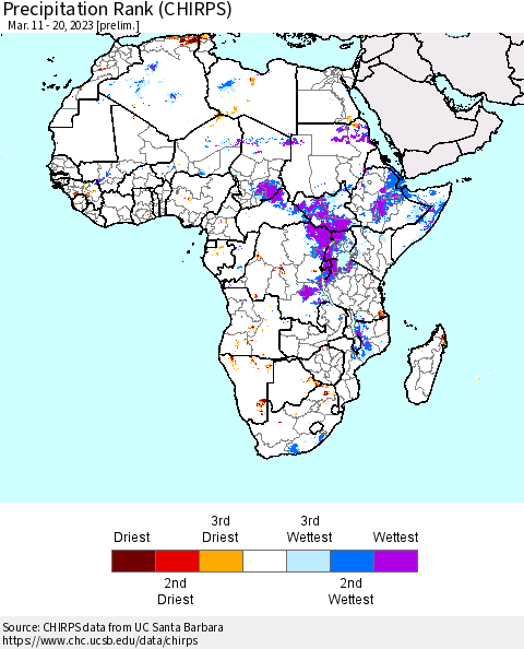 Africa Precipitation Rank (CHIRPS) Thematic Map For 3/11/2023 - 3/20/2023
