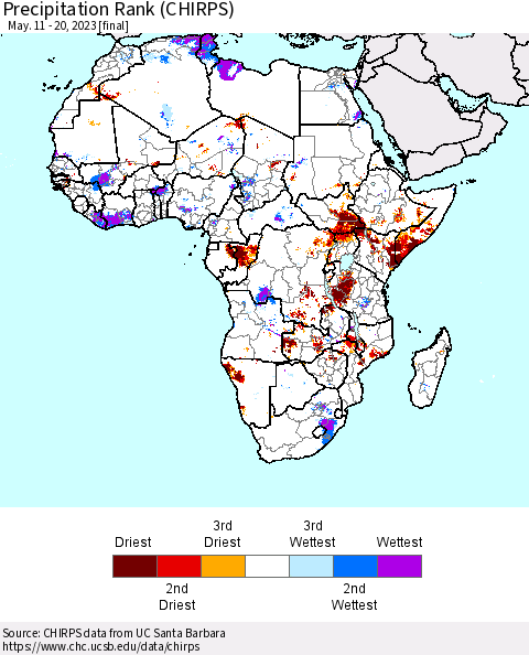 Africa Precipitation Rank since 1981 (CHIRPS) Thematic Map For 5/11/2023 - 5/20/2023