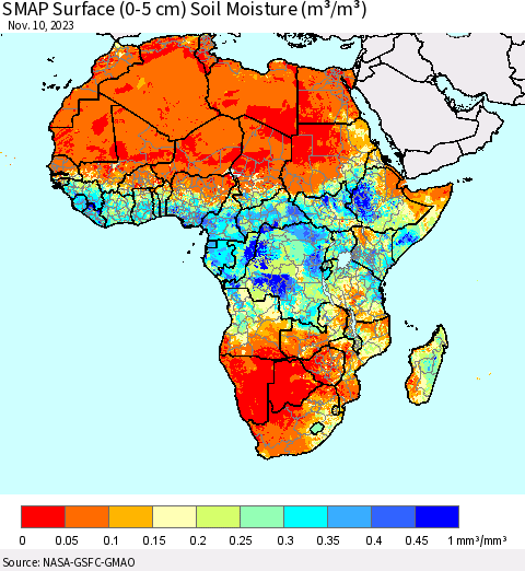 Africa SMAP Surface (0-5 cm) Soil Moisture (m³/m³) Thematic Map For 11/6/2023 - 11/10/2023