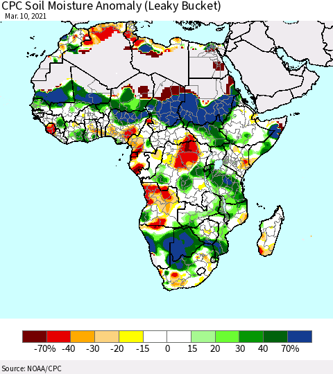 Africa CPC Soil Moisture Anomaly (Leaky Bucket) Thematic Map For 3/6/2021 - 3/10/2021