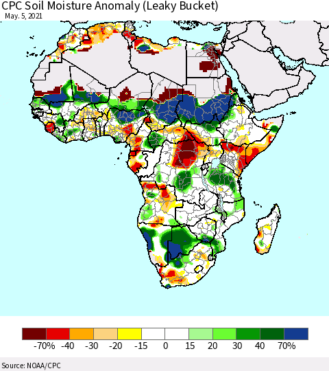 Africa CPC Soil Moisture Anomaly (Leaky Bucket) Thematic Map For 5/1/2021 - 5/5/2021