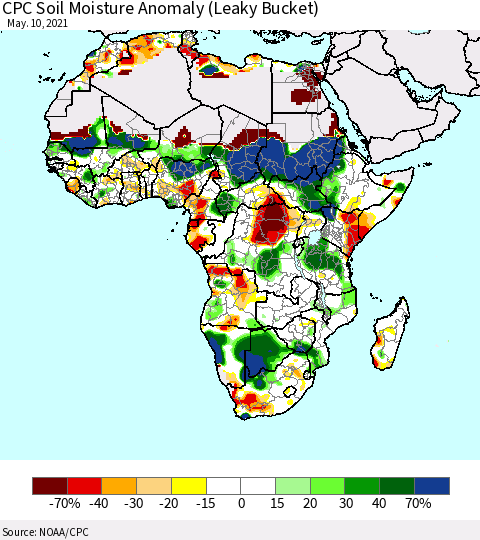 Africa CPC Soil Moisture Anomaly (Leaky Bucket) Thematic Map For 5/6/2021 - 5/10/2021