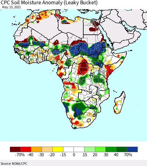 Africa CPC Soil Moisture Anomaly (Leaky Bucket) Thematic Map For 5/11/2021 - 5/15/2021