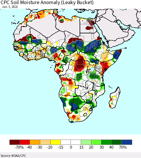 Africa CPC Soil Moisture Anomaly (Leaky Bucket) Thematic Map For 6/1/2021 - 6/5/2021