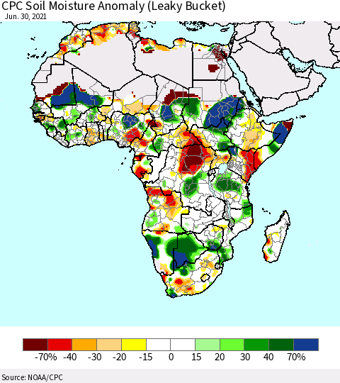 Africa CPC Soil Moisture Anomaly (Leaky Bucket) Thematic Map For 6/26/2021 - 6/30/2021