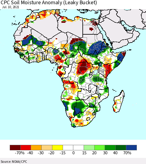 Africa CPC Soil Moisture Anomaly (Leaky Bucket) Thematic Map For 7/6/2021 - 7/10/2021
