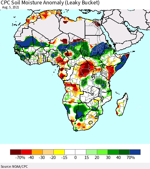 Africa CPC Soil Moisture Anomaly (Leaky Bucket) Thematic Map For 8/1/2021 - 8/5/2021