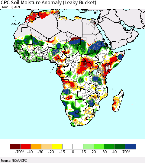Africa CPC Soil Moisture Anomaly (Leaky Bucket) Thematic Map For 11/6/2021 - 11/10/2021