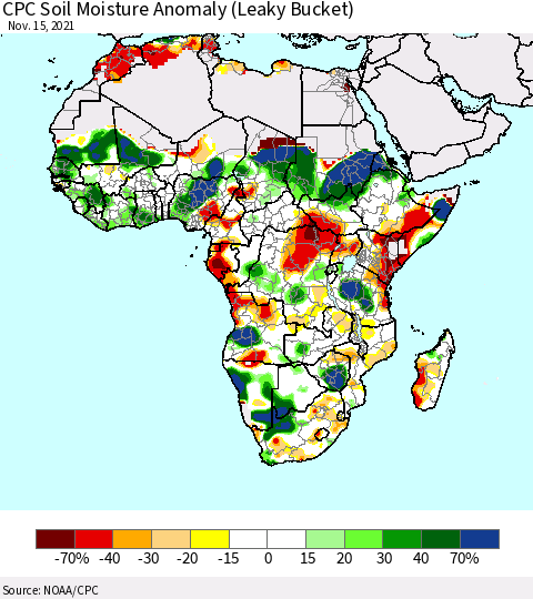 Africa CPC Soil Moisture Anomaly (Leaky Bucket) Thematic Map For 11/11/2021 - 11/15/2021