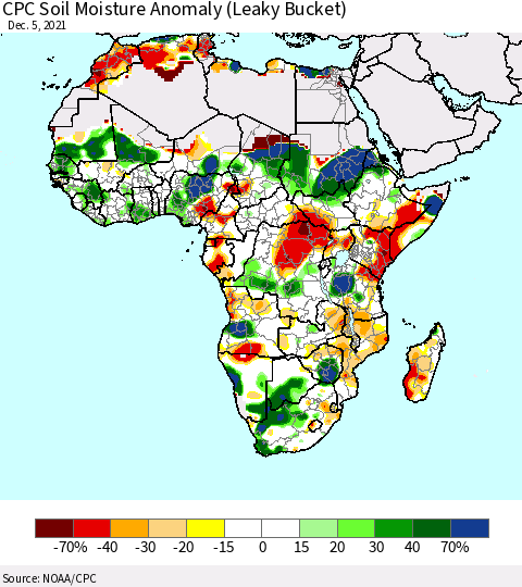 Africa CPC Soil Moisture Anomaly (Leaky Bucket) Thematic Map For 12/1/2021 - 12/5/2021