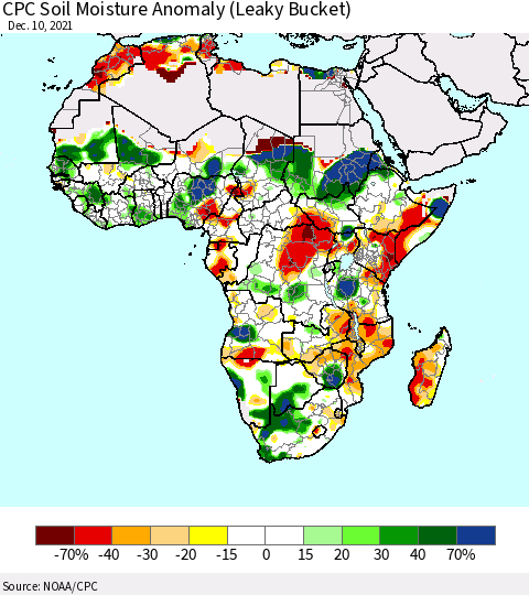 Africa CPC Soil Moisture Anomaly (Leaky Bucket) Thematic Map For 12/6/2021 - 12/10/2021