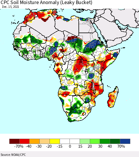 Africa CPC Soil Moisture Anomaly (Leaky Bucket) Thematic Map For 12/11/2021 - 12/15/2021