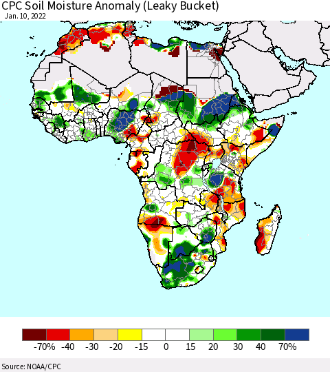 Africa CPC Soil Moisture Anomaly (Leaky Bucket) Thematic Map For 1/6/2022 - 1/10/2022