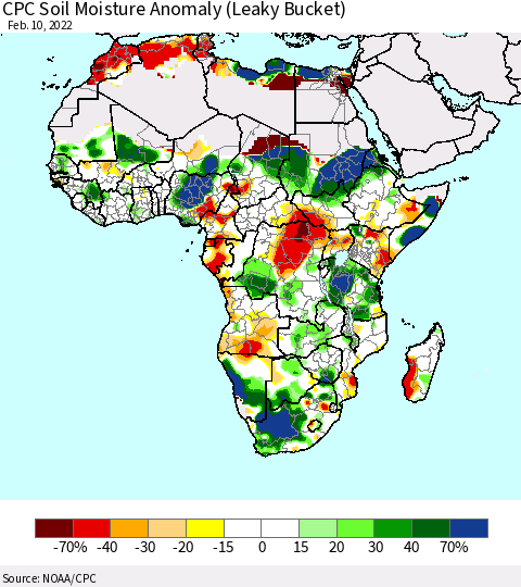 Africa CPC Soil Moisture Anomaly (Leaky Bucket) Thematic Map For 2/6/2022 - 2/10/2022