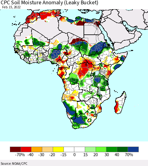 Africa CPC Soil Moisture Anomaly (Leaky Bucket) Thematic Map For 2/11/2022 - 2/15/2022