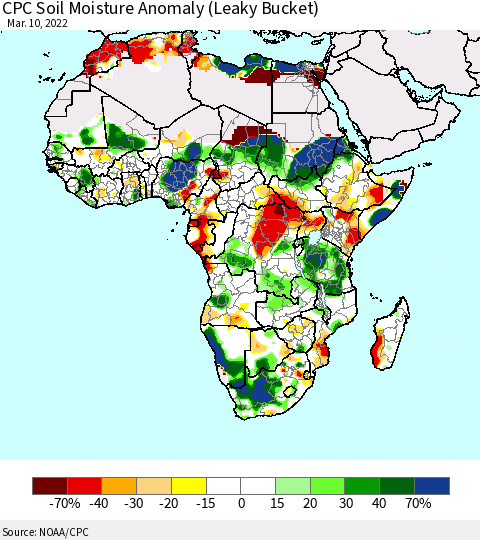Africa CPC Soil Moisture Anomaly (Leaky Bucket) Thematic Map For 3/6/2022 - 3/10/2022