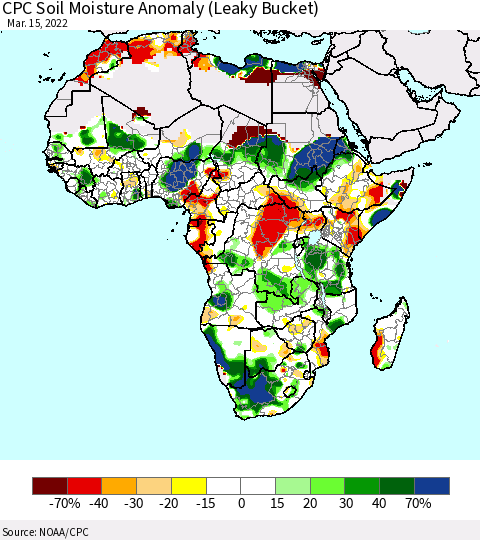 Africa CPC Soil Moisture Anomaly (Leaky Bucket) Thematic Map For 3/11/2022 - 3/15/2022