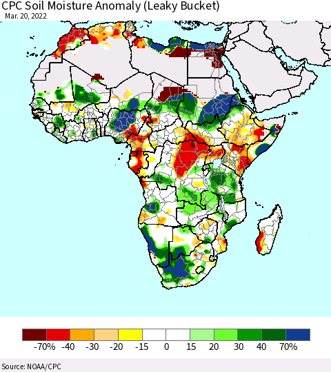 Africa CPC Soil Moisture Anomaly (Leaky Bucket) Thematic Map For 3/16/2022 - 3/20/2022