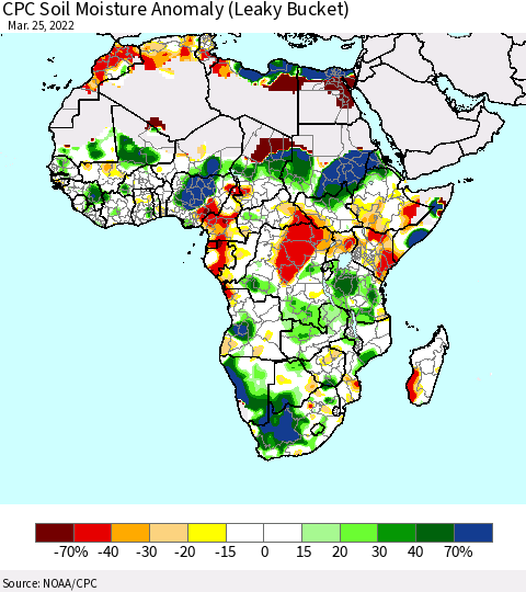 Africa CPC Soil Moisture Anomaly (Leaky Bucket) Thematic Map For 3/21/2022 - 3/25/2022