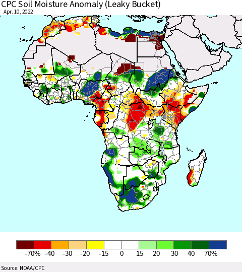 Africa CPC Soil Moisture Anomaly (Leaky Bucket) Thematic Map For 4/6/2022 - 4/10/2022