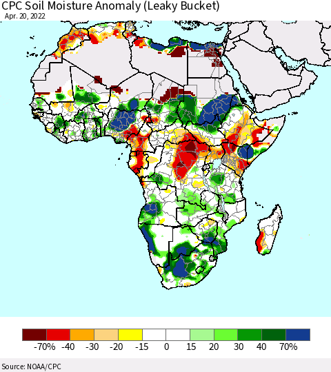 Africa CPC Soil Moisture Anomaly (Leaky Bucket) Thematic Map For 4/16/2022 - 4/20/2022