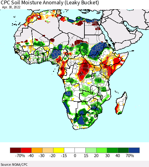 Africa CPC Soil Moisture Anomaly (Leaky Bucket) Thematic Map For 4/26/2022 - 4/30/2022