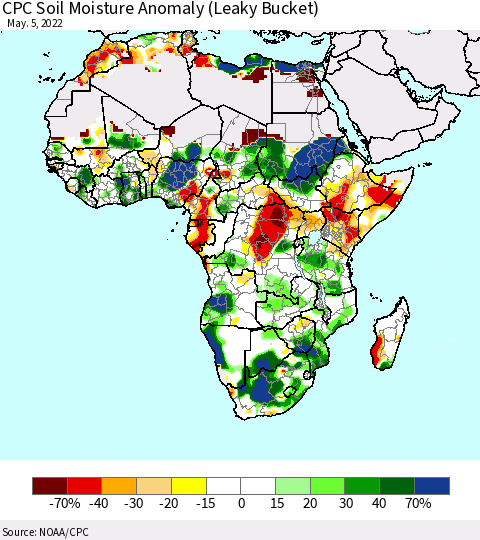 Africa CPC Soil Moisture Anomaly (Leaky Bucket) Thematic Map For 5/1/2022 - 5/5/2022