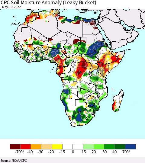 Africa CPC Soil Moisture Anomaly (Leaky Bucket) Thematic Map For 5/6/2022 - 5/10/2022